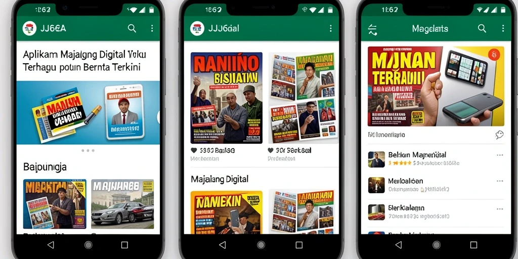 Screenshot antarmuka utama JJ62 menampilkan kategori berita dan artikel menarik.