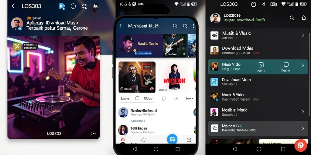 Screenshot utama LOS303 menunjukkan antarmuka aplikasi Download Musik yang user-friendly.