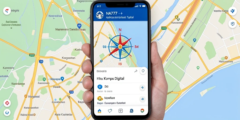 Antarmuka utama NA777 menampilkan kompas digital dan peta akurat untuk navigasi.