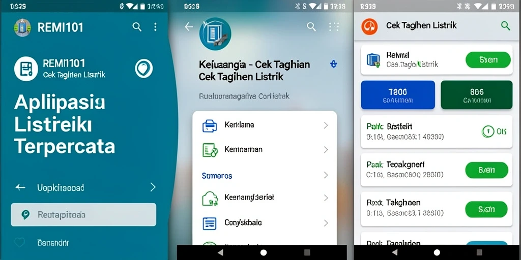 Tampilan antarmuka aplikasi REMI101 untuk cek tagihan listrik.