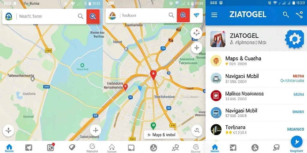 Tampilan antarmuka ZIATOGEL dengan peta Navigasi Mobil yang jelas.